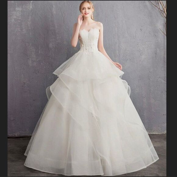 No Brand Dresses & Skirts - 🌸 NWT Strapless Tulle Ballgown Wedding Dress – Floral Lace | Couture-Inspired